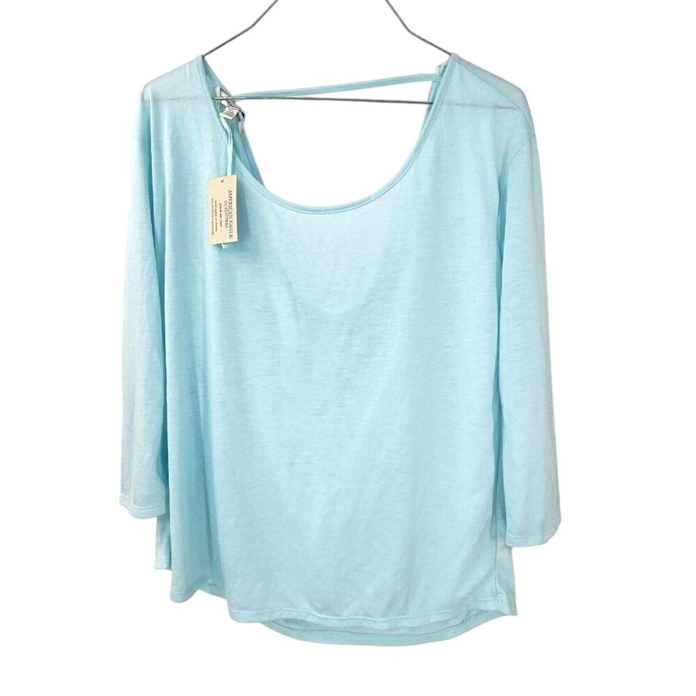 NWT American Eagle Light Blue Strappy Back Top Women's Small Relaxed Boho Blouse